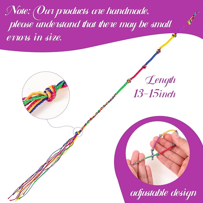 60 Pcs Friendship Bracelets Bulk Handmade Braided Bracelets Colorful String Thread Bracelets Friendship Cords Strand Bracelet for Kids Girls Women Teen Party Favors Supplies