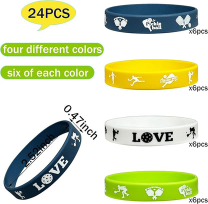 FSHANEE Pickleball Rubber Bracelets Pickleball Party Supplies Pickleball Silicone Wristbands Pickleball Party Gift Bag Fillers Goodie Bag Stuff, Set of 24 Counts