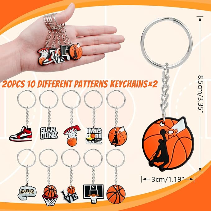 110 Pcs Basketball Party Favors Drawstring Backpack with Keychains Silicone Bracelets Stickers for Sports Birthday Supplies Goodie Bags Basketball Themed Gifts