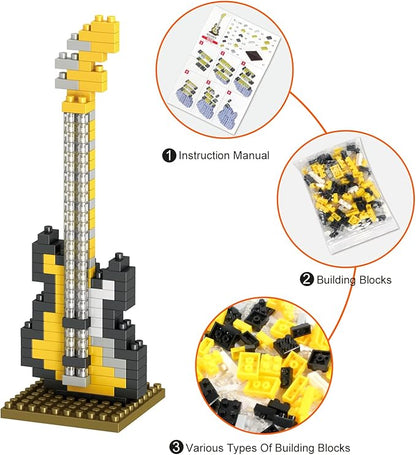Mini Music Building Blocks Musical Instruments Sets Toys 4 Packs for Party Favors for Kids, Micro Mini Blocks Bricks Kit Electric Bass,Drum Kit,Violin,Grand Piano Goodie Bags,Prizes,Birthday Gifts