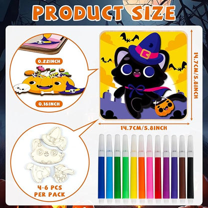 12 Pack Halloween Wooden Puzzles for Toddlers Halloween Puzzles Coloring Craft Kits for Kids Boys Girls Montessori Toys Halloween Party Favors Treat Bag Gifts Educational Learning Jigsaw Puzzle