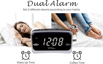 Alarm Clock Radio for Bedroom, 2 Alarms Big LED Display Plug in Simple Basic Digital FM Clock Radio with USB Charging Port, Adjustable Volume, Dimmable, Snooze for Deep Sleepers Kids