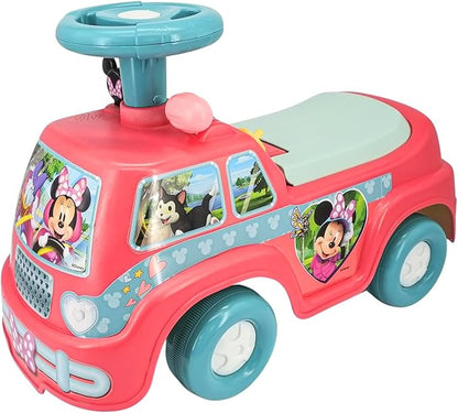 Kiddieland Disney Minnie Mouse Camper Ride-On, Lights & Sounds Foot-to-Floor Toddler Push Car with Storage, 12+ Months, 55 lb Limit