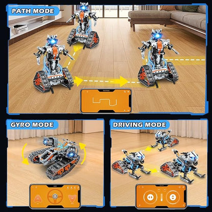 5-in-1 Building Toys with LED Light, APP & Remote Controll Building Block Set, 604 PCS RC Tech Rechargeable Tank Robot Sleigh Tracked Racer Toy, Gift for Kids Boys Girls Ages 6 7 8 9 10 11 12+