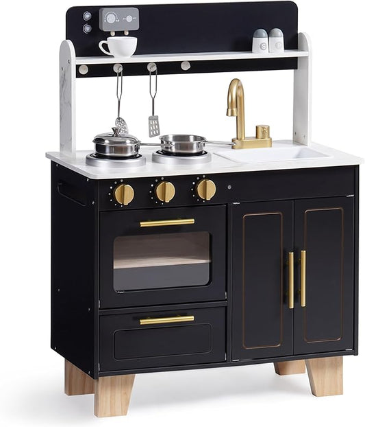 ROBOTIME Play Kitchen for Kids, Wooden Kids Play Kitchen Playset, Toddler Kitchen Pretend Play Set with Marble-Style Countertop, Modern Toy Kitchen for Girls and Boys Ages 3+