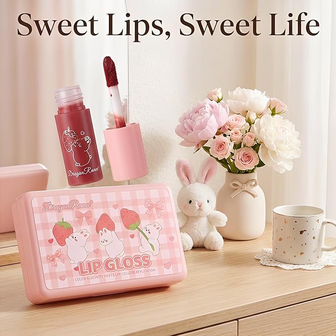 6 Colors Lip Gloss Set, Hydrating Korean Lip Gloss for Women, Non-Sticky Lip Oil Stain, Lip Stain Long Lasting Waterproof, Shiny Lip Gloss for Lip Makeup and Gifts, High Pigment, Vivid Color (Set A)