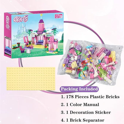 BRICK STORY Girls Princess Palace Building Blocks Toys 178 Pieces Pink Fairy Castle Building Set Girls Friends Construction Toy Playset Great Small Gift for Kids Age 6 7 8 9 10 and up