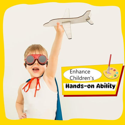 Feradny 24 Pack Wooden Airplane Toys DIY Paint Aircraft Wood Planes Handicraft Wood Airplane for Kids School Art Craft Projects Home Activity Birthday Gifts