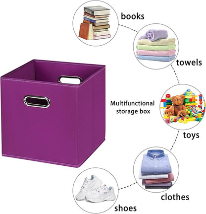Fabric storage bins Cubes, Fabric Cube Organizer with Handle, Foldable Cube Bins for Cloth or Accessary Storage, 11x11x11, Set of 8, (Purple)
