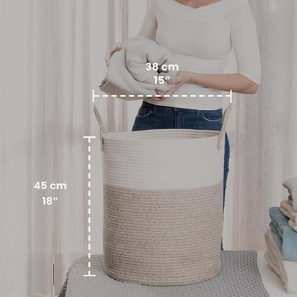 OrganiHaus Large Brown Woven Laundry Basket w/Handles 52L, Rope Dirty Clothes Hamper, Blanket Basket for Living Room, Baby Laundry Hamper for Nursery, Soft & Durable Decorative Organizer Bin