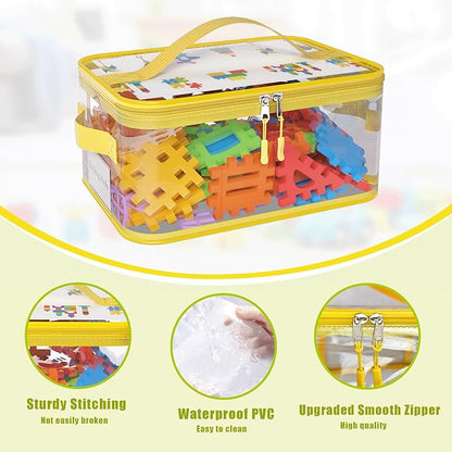 8 Packs Large Toy Storage Bags with Labels, Reusable Clear PVC Board Game Storage, Travel Waterproof Toy Organizer Bags with Name Tag and Manual Pocket for Building (L, XL, XXL)