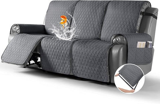 TAOCOCO 100% Waterproof Recliner Sofa Cover-Non Slip Split Couch Covers for Reclining Couches with Elastic Straps,Couch Covers for 3 Cushion Couch Sofa Pet Friendly(Dark Gray, 3 Seater)