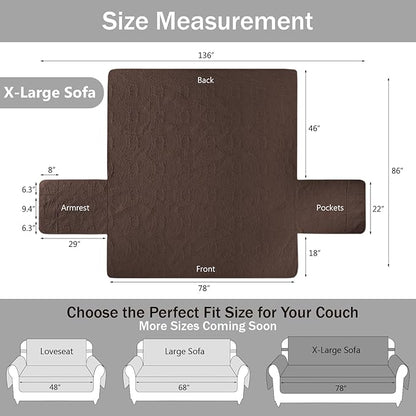 Soft Couch Cover with Pockets for Extra-Large Sofa, Medallion Quilted Design Couch Covers for 3 Cushion Sofa, Oversized Sofa Covers Washable Water-Repellent (X-Large Sofa 78", Chocolate)