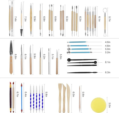 Pottery Clay Tools for Adults Sculpting, Yagugu 45Pcs Basic Wood Ceramics Carving Polymer Clay Tool Supplies kit Supplies for Kids and Artists Modeling Shaping Building for Art&Craft Gifts