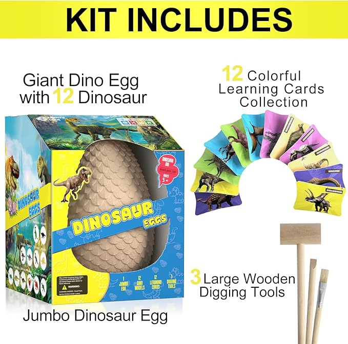 EARTH'SCODE Jumbo Dino Egg Excavation Dig Kit, Archeology Educational Science STEM Toy, Crafts Gift for Kids