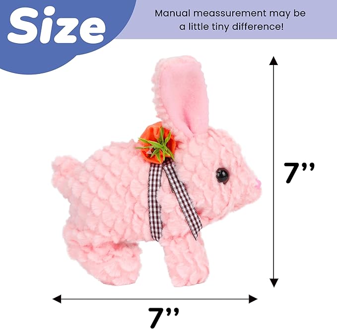 Hopearl Hopping Rabbit with LED Ears Carrot Backpack Interactive Plush Bunny Toy with Sounds Animated Walking Wiggle Light up Ears Twitch Nose Gift for Toddlers, Pink, 7''