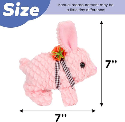 Hopearl Hopping Rabbit with LED Ears Carrot Backpack Interactive Plush Bunny Toy with Sounds Animated Walking Wiggle Light up Ears Twitch Nose Gift for Toddlers, Pink, 7''