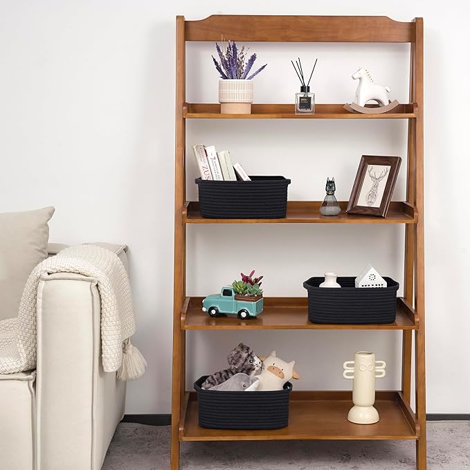 Goodpick Basket for Shelves, Black Baskets for Organizing Gift Basket, Woven Rope Storage for Shelves Closet Organizer Bins for Towels 3 Pack, Black, 11 x 7 x 4.5 in
