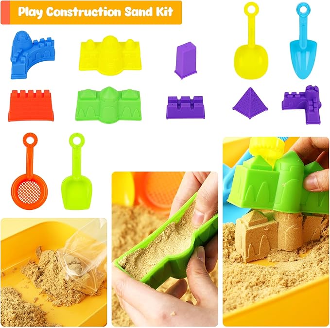 3 otters 32PCS Play Sand Construction Set, 2.2lbs Magnetic Sand, 4 Alloy Construction Vehicle Toys, 12 Sand Molds, 11 Construction Worker Models and Road Signs, 1 Storage Box, Toys for Kids Age 3-8