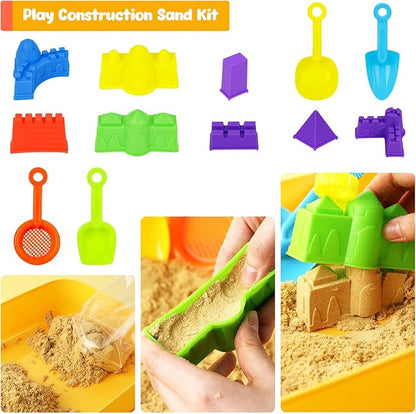 3 otters 32PCS Play Sand Construction Set, 2.2lbs Magnetic Sand, 4 Alloy Construction Vehicle Toys, 12 Sand Molds, 11 Construction Worker Models and Road Signs, 1 Storage Box, Toys for Kids Age 3-8