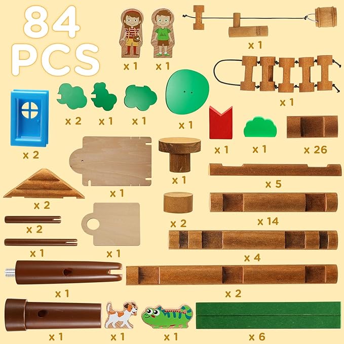 SainSmart Jr. 2-Tier Wooden Tree House Building Set – Educational Gift for Kids, Creative STEM Toy with Cabins and Interchangeable Leaves, STEM Retro Classic Toy Compatible with Lincoln Logs