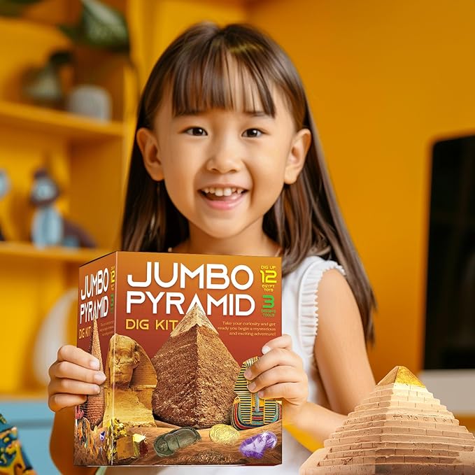 Pyramids Dig Kit, Ancient Egyptian Civilization Civilization Excavation Set Including Mummy Case Sun God Great Sphinx and More, STEM Science Educational Toys Archaeology Gifts for Boys & Girls