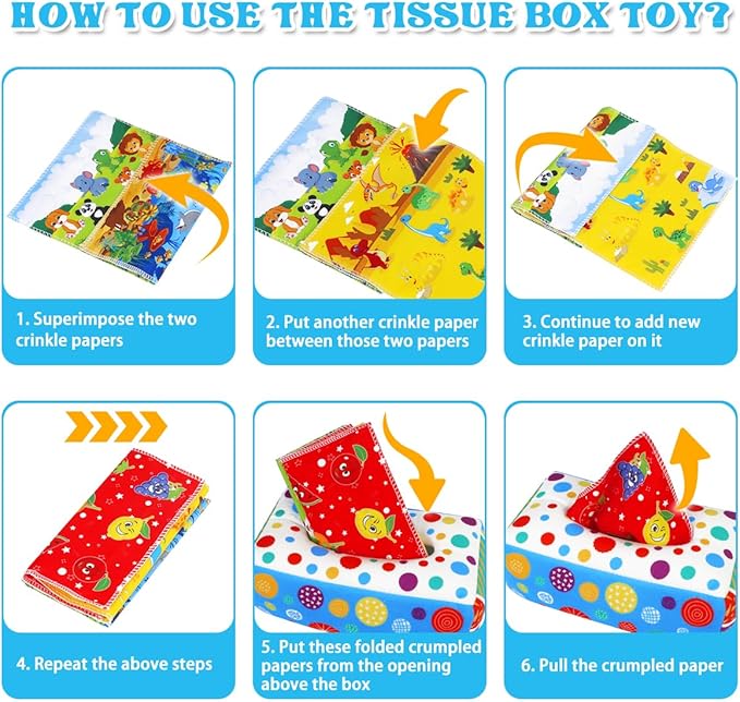 Baby Toys 6 to 12 Months - Baby Tissue Box Toys Montessori Toys for Babies 6-12 Months Soft Crinkle Infant Sensory Toys for 1 Year Old Early Learning Toys Baby Boys Girls Gifts