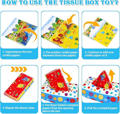 Baby Toys 6 to 12 Months - Baby Tissue Box Toys Montessori Toys for Babies 6-12 Months Soft Crinkle Infant Sensory Toys for 1 Year Old Early Learning Toys Baby Boys Girls Gifts