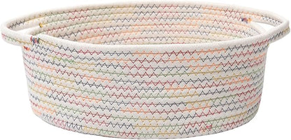 JMvicyroam Woven Basket,Small Rope Storage Bin with Handles & Ribbon Bag, Organizer for Shelves Closets,Gift Basket Empty for Birthday,Books,Dog Toys, Colorful