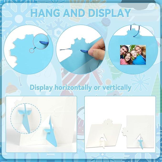 30 Pack Winter Craft for Kids Winter Picture Frame with Easel DIY Holiday SnowFlake Christmas Paper Art Crafts Kit with Stand Cardboard Photo Frames Bulks Game Acticvity for Kindergarten Preschool Kid