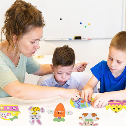 Fennoral 12 Pack Easter Craft Kit for Kids Make You Own Easter Foam Stickers Ornament DIY Easter Arts and Crafts for Easter Party Supplies Easter Decoration