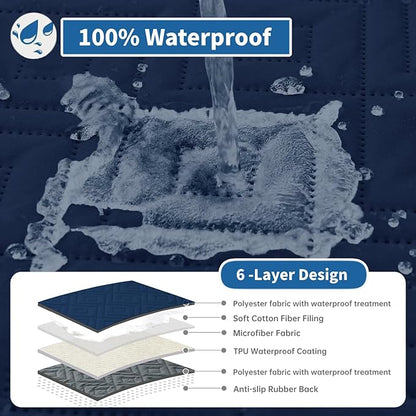 XINEAGE 100% Waterproof Recliner Cover, Non Slip Recliner Chair Cover with Elastic Band, Washable Recliner Slipcover with Storage Pockets for Kids, Pets (Dark Blue, 23")