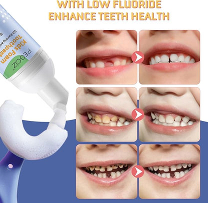 Kids Foam Toothpaste 2 Pack, Foam Toothpaste Kids with Low Fluoride, Toddler Toothpaste for U Shaped Toothbrush Electric Toothbrush, Foam Toothpaste for Children Kids Ages 3 Plus(Watermelon+Blueberry)