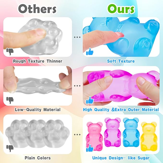 Fidget Toys Gummy Bear, Stress Cube Squishies Anxiety Stress Relief, Ice Squishy Stress Cube-Drop Malt Sugar Balls, Sensory Ball for Kids with Autism (Orange, 1)