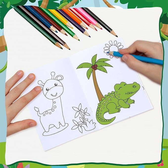 Honoson 24 Pcs Kids Coloring Books Animals Truck Coloring Books Bulk Jungle Animals Party Favors Mini DIY Art Drawing Pages for Birthday Gifts Classroom Jungle Party Supplies(Cartoon Style)