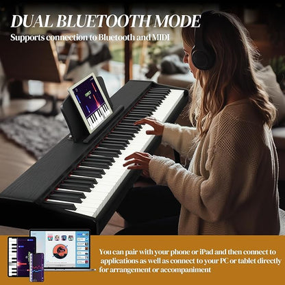 Ktaxon 88 Key Semi-Weighted Keyboard Piano, Digital Piano Keyboard with Professional Triple Pedal, Bluetooth MIDI Function, Advanced Chip and Full Equipment for Beginner (Classic Black)
