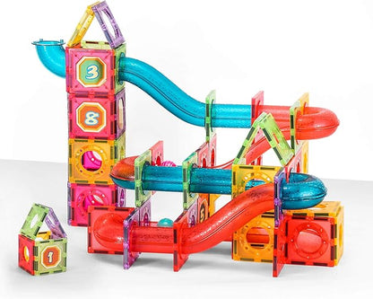 Magnetic Tiles, Magnetic Pipe Blocks, Marble Run STEM Building Set, 110Piece, GIft for Children Boys and Girls