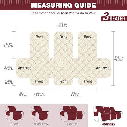 TAOCOCO Recliner Sofa Slipcover Couch Covers for 3 Cushion Couch, Pet Sofa Cover for 3 Seat Recliner Sofa, Washable Reclining Sofa Cover Furniture Protector with Elastic Straps(3 Seater, Wine)