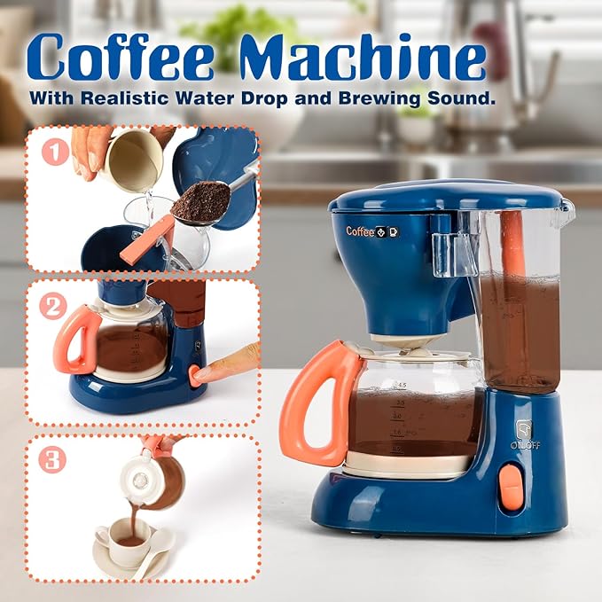 TOY Life Kids Blender Toy, Kids Coffee Maker, Toy Toaster, Toy Kitchen,Play Kitchen Appliances Kids with Light and Sound, Play Coffee Maker for Toddlers, Learning Kitchen Toys Gift for Grils Boys
