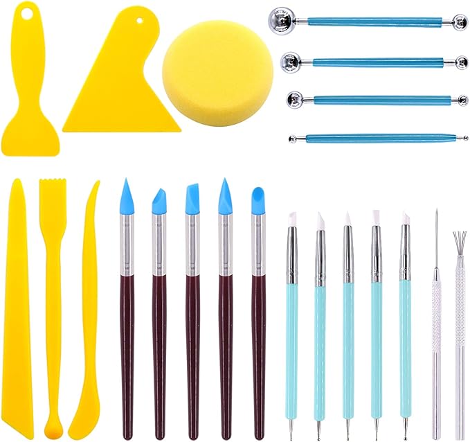 Swpeet 22Pcs Modeling Clay Sculpting Tools Kits, Ball Stylus Tool, Pottery Tools, Rubber Tip Pens, Plastic Clay Tools,Clay Needle for Making Modeling Clay Cake Fondant Decoration