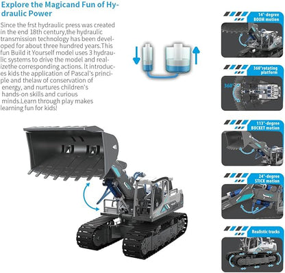 STEM Building Block Construction Toy Set for Kids Age 8-12 - Hydraulic Powered Lift Truck, Bulldozer, Snatch Machine, 3-in-1 Educational Toys, STEM Learning Experience with Fun for Boys