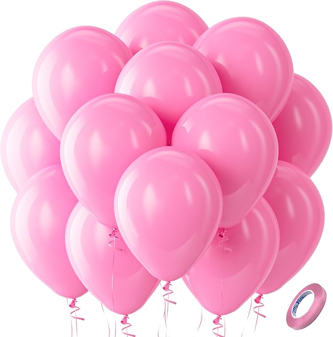 Bezente Pink Balloons Latex Party Balloons - 100 Pack 12 inch Round Helium Pink Balloons for Valentine's Day Princess Bachelorette Birthday Wedding Bridal Shower Party Decoration