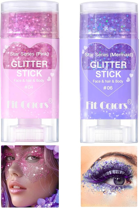 Face Body Glitter Stick,Music Festival Accessories Outfits for Women,Hair Glitter Makeup,Mermaid Chunky Glitter Face Paint,Waterproof Sparkle Face Glitter for Country Concert