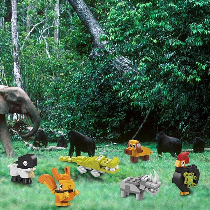 IAMGlobal 12 in 1 Mini Building Blocks Animals, Assorted Toy Animal, Building Blocks Stem Toys, Party Favor for Kids, Goodie Bags, Birthday, Carnival Prizes