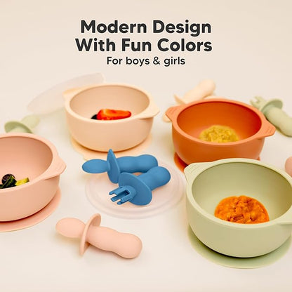 KeaBabies 4-Pack Silicone Baby Spoons and Forks Set - Baby Spoon Self Feeding, BLW Baby Utensils 6-12 Months, Baby Led Weaning Feeding Spoon, Teething Infant Baby First Food Training Pre Spoon (Kea)