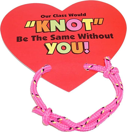 4E's Novelty Valentines Bracelets with Cards (48 Pack ) Our Class Will Knot Be The Same Without You - Bulk School Valentines Day Gifts for Kids from Teacher Party Favors Classroom Exchange