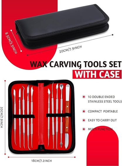 YETOOME 10 Pcs Dental Wax Carving Tools Set with Case, Stainless Steel Clay Sculpting Pottery Sculpture Tools for Dental Pottery Sculpting Plaster Carving
