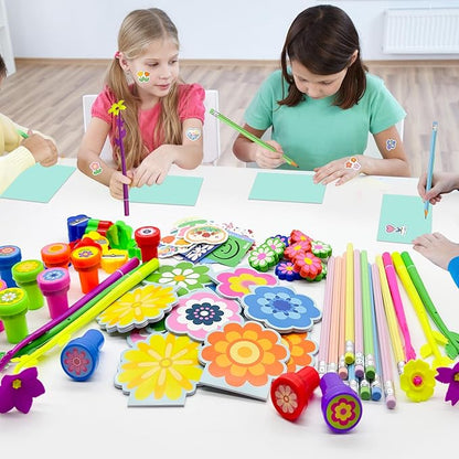 Cinrobiye 134 Pcs Flower Summer Party Favors Bulk,Daisy Party Suppiles,Tea Party Goodie Bag Stuffers,Summer Garden Birthday Party Gifts,School Supplies Class Reward Prizes Stationery Set