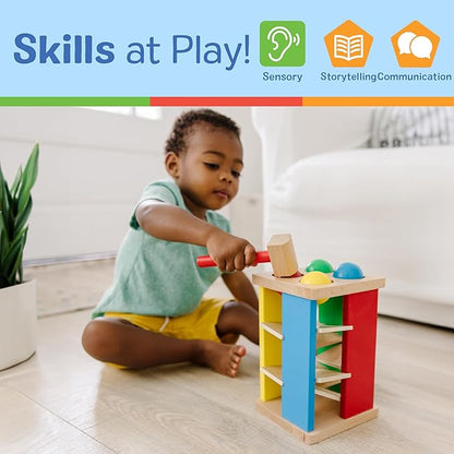 Melissa & Doug Deluxe Pound and Roll Wooden Tower Toy With Hammer - Pound A Ball, Educational Toddler Toys, Wooden Pounding Bench For Ages 2+
