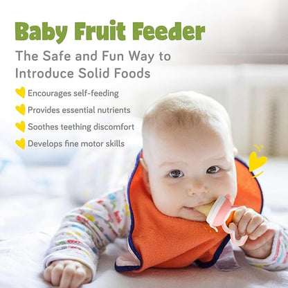 Baby Fruit Feeder with Mini Freezer Tray, Baby Teethers, Breastmilk Popsicle Molds for Baby Teething Relief, Silicone Fresh Food Feeder for Safe Infant Self Feeding (Pig Pink)